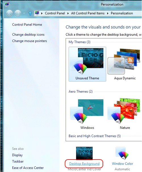 Personalization, Desktop Background